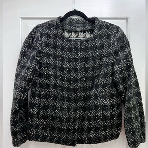 J Crew black/white wool tweet jacket in excellent condition. Size 8